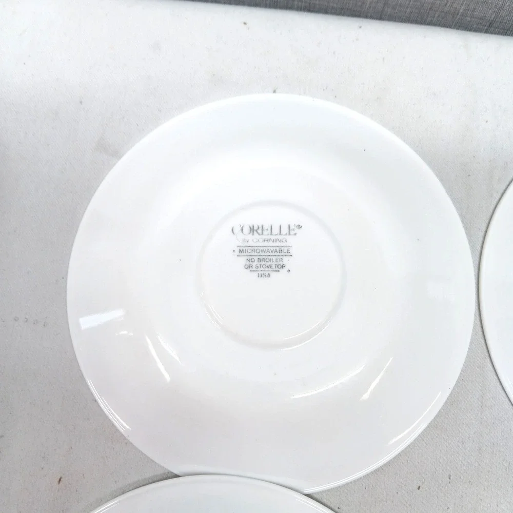 Vintage Corelle Peach Floral Cup Saucer Set‎ 4 Pink Green Stripe USA